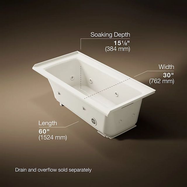 KOHLER® Archer® Biscuit 60" x 30" Alcove Whirlpool Bath - Right Drain-2