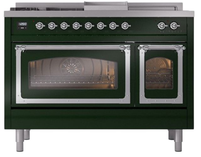 Ilve® Nostalgie II Noblesse 48'' Emerald Green Pro Style Dual Fuel Range with Chrome Trim-0