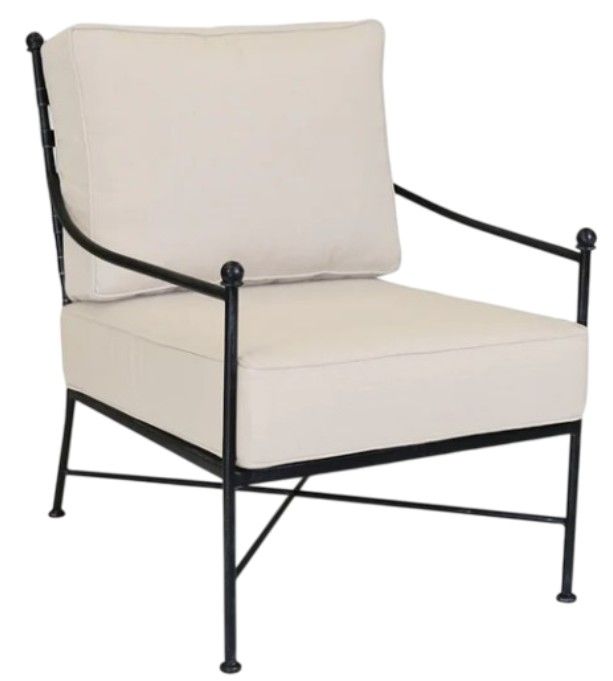 Sunset West Provence Century Pewter Antique Wrought Iron Outdoor Club Chair with Canvas Flax Cushion-0