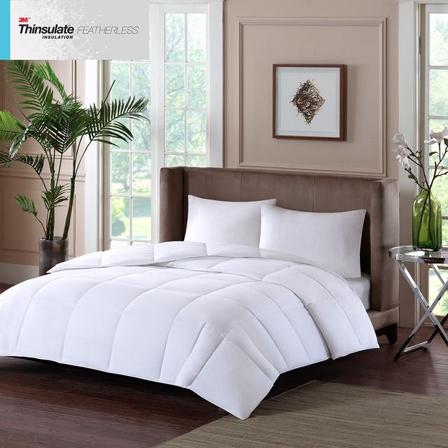 Olliix by Sleep Philosophy White Twin Year Round Warmth 300 Thread Count Cotton Sateen White Down Alternative 3M Thinsulate Comforter-1