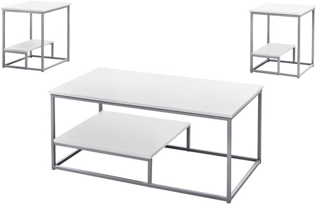 Monarch Specialties Inc. 3 Piece White with Silver Metal Table Set-1