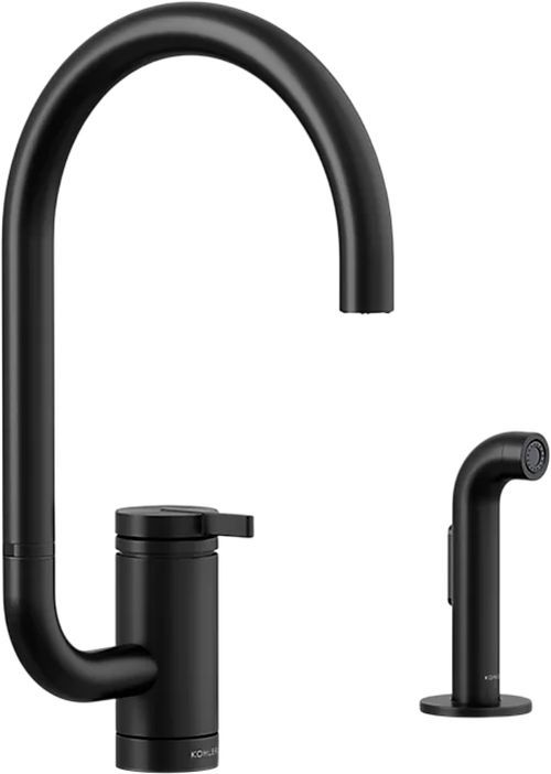 KOHLER® Components® Matte Black Single-Handle Kitchen Sink Faucet with 2-Function Extended-Reach Spout and Side Sprayer-0