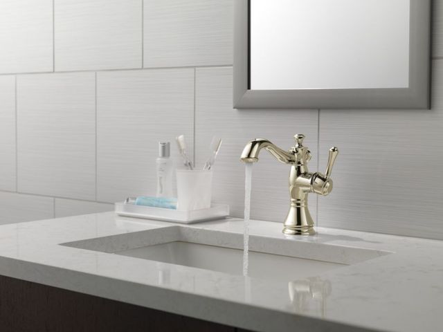 Delta Cassidy® Polished Nickel Single Handle Bathroom Faucet with Drain-1