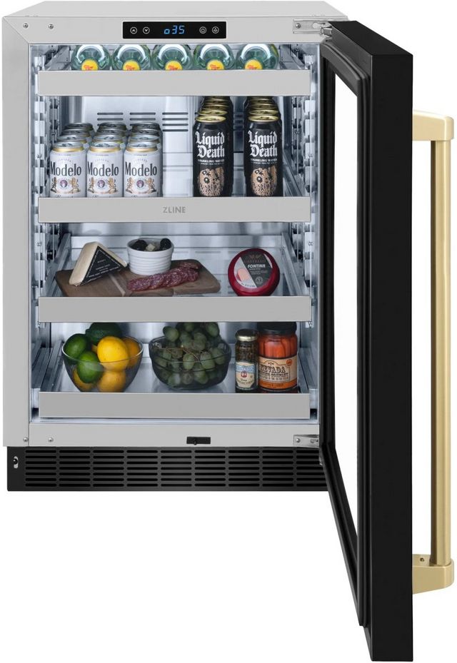 ZLINE Touchstone Autograph Edition 5.2 Cu. Ft. Stainless Steel Beverage Center with Black Stainless Steel Glass Door and Champagne Bronze Handle-2