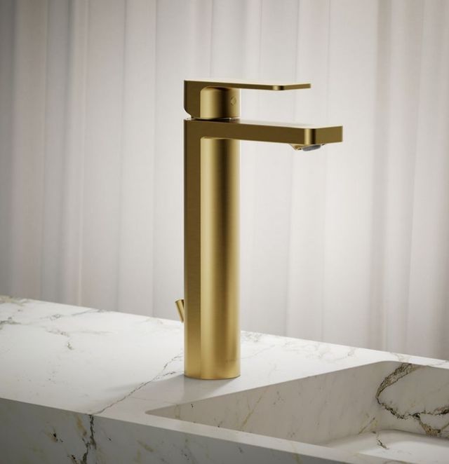 KOHLER® Parallel® Vibrant Brushed Moderne Brass 1.0 GPM Tall Single-Handle Bathroom Sink Faucet-1