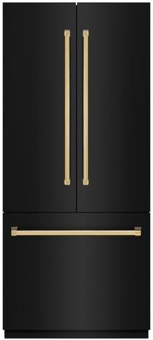 ZLINE Autograph Edition 36" 19.6 Cu. Ft. Black Stainless Steel Built In French Door Refrigerator with Graphite Gray Interior and Polished Gold Accents-0