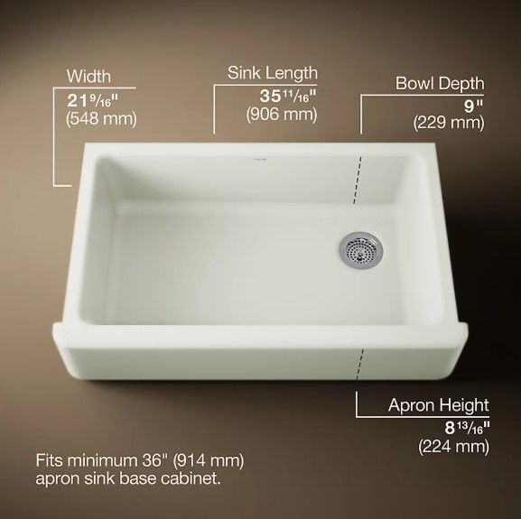 KOHLER® Whitehaven® Dune 36" Undermount Single-Bowl Farmhouse Kitchen Sink-2