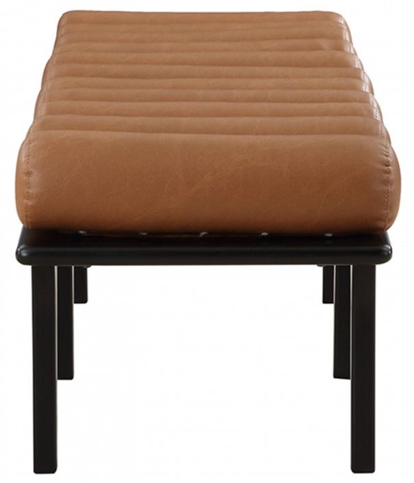 Meridian Furniture Landon Cognac/Black Vegan Leather Bench-3