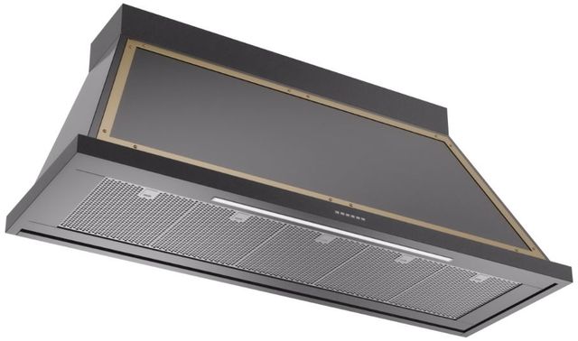 Ilve® Nostalgie II Noblesse 60" Glossy Black Wall Mounted Range Hood with Brass Trim-1