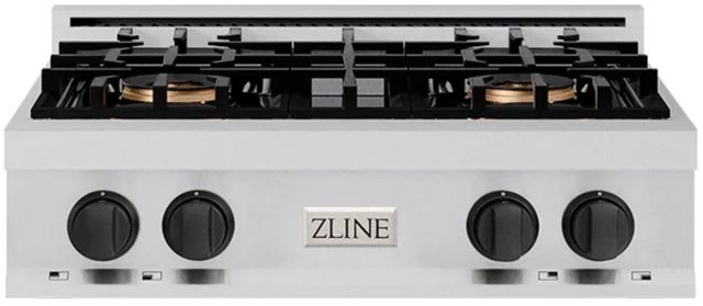 ZLINE DuoPro™ Classic 30" Stainless Steel and Matte Black Accents Gas Rangetop with 4 Burner Cooktop -0