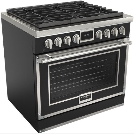Fulgor Milano® Evoque 400 Series 36” Matte Black Pro Style Dual Fuel Range with Chrome Trim-0