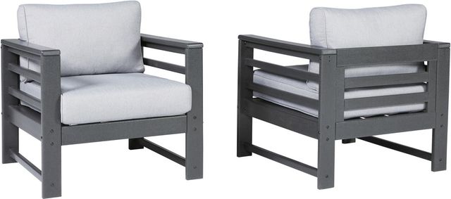 Signature Design by Ashley® Amora 2-Piece Charcoal Gray Fabric/Steel Outdoor Lounge Chair Set-0