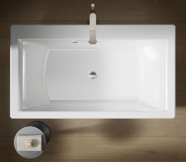 KOHLER® Stargaze® White 60" x 34" Freestanding Heated BubbleMassage™ Air Bath with Bask® Heated Surface and Straight Shroud-3