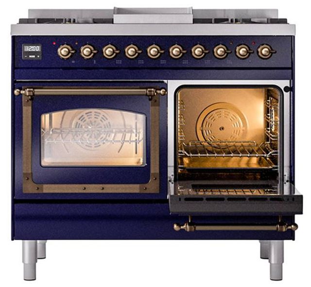 Ilve® Nostalgie II Noblesse 40'' Midnight Blue Liquid Propane Pro Style Dual Fuel Range with Burnished Trim-4