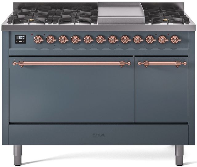 Ilve® Nostalgie II Series 48" Blue Gray Pro Style Dual Fuel Range-0