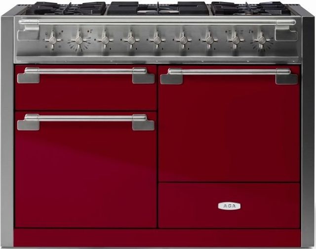 AGA™ Elise 48" Stainless Steel Pro Style Dual Fuel Range with Cranberry Door-0