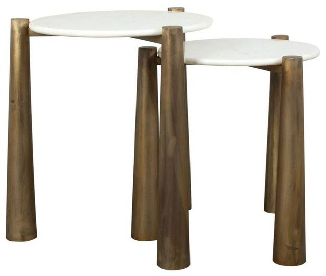 Uttermost® Claridge 2-Piece White Marble Top Nesting Table Set with Antique Gold Legs-3