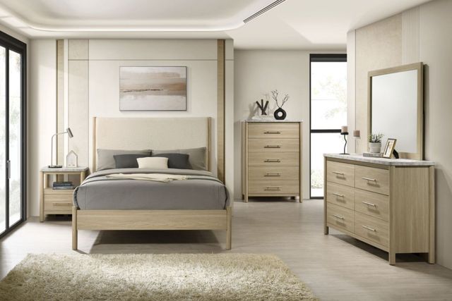 Elements International Jonas 3-Piece Natural/White Full Upholstered Bedroom Set-1