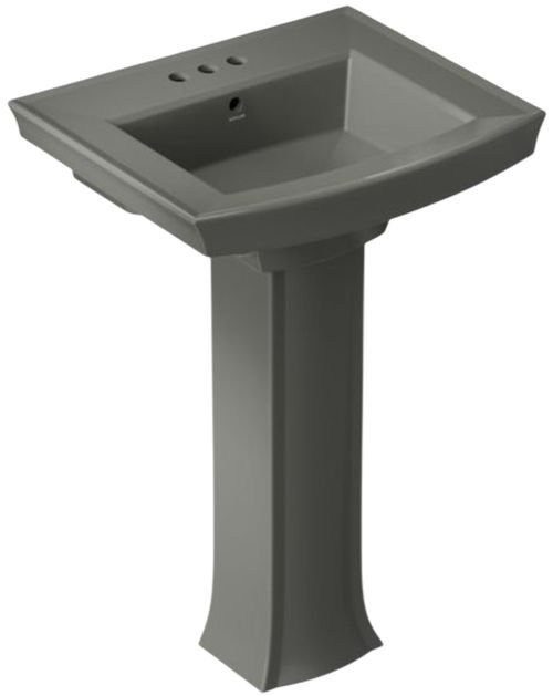 Kohler Archer® Thunder Grey 24" Centerset Faucet Holes Rectangular Pedestal Bathroom Sink-0