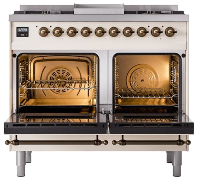 Ilve® Nostalgie II Noblesse 40'' Antique White Pro Style Dual Fuel Range with Burnished Trim-1