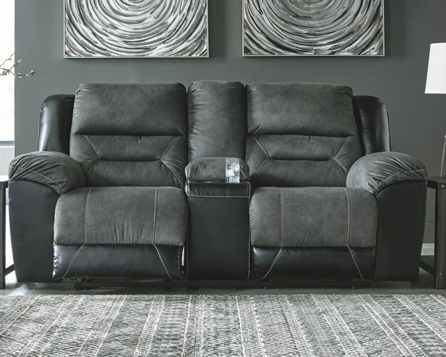Signature Design by Ashley® Earhart Slate Double Reclining Loveseat with Console-4