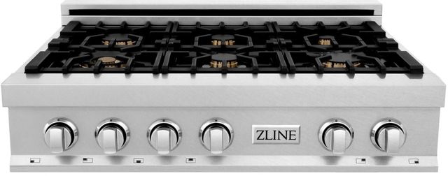 ZLINE Legacy 36" Satin Stainless Steel Gas Rangetop with 6 Brass Burners and Porcelain Cooktop-0