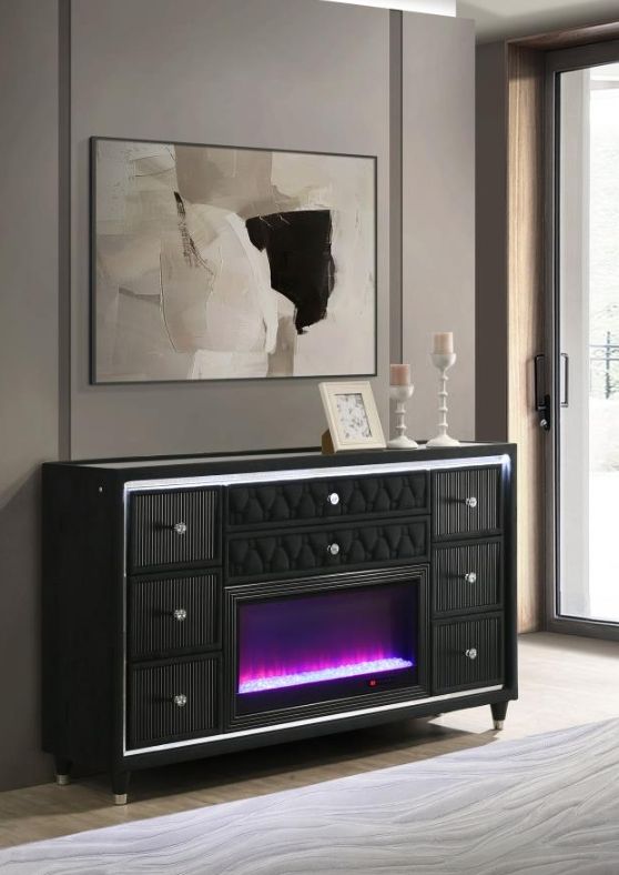 Coaster®  Lorient Black LED Flame Box Dresser-1