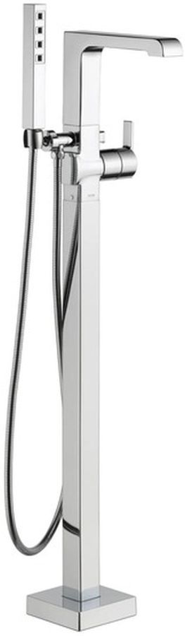 Delta Ara® Chrome Single Handle Floor Mount Tub Filler Trim with Hand Shower-0