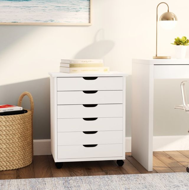 Linon Rudy White Wide Rolling Storage Cart-1