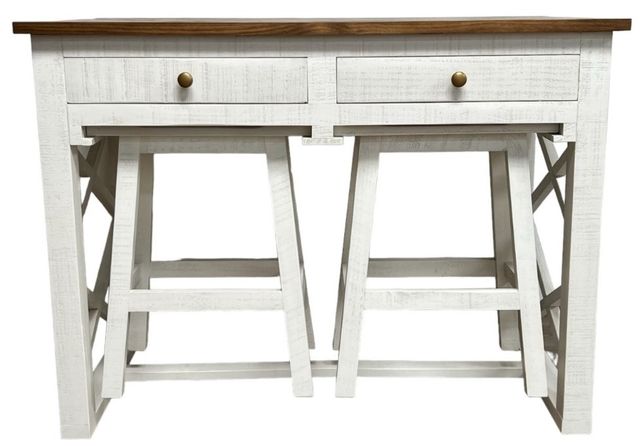 Million Dollar Rustic 3-Piece White Kitchen Island with Stool Set-0