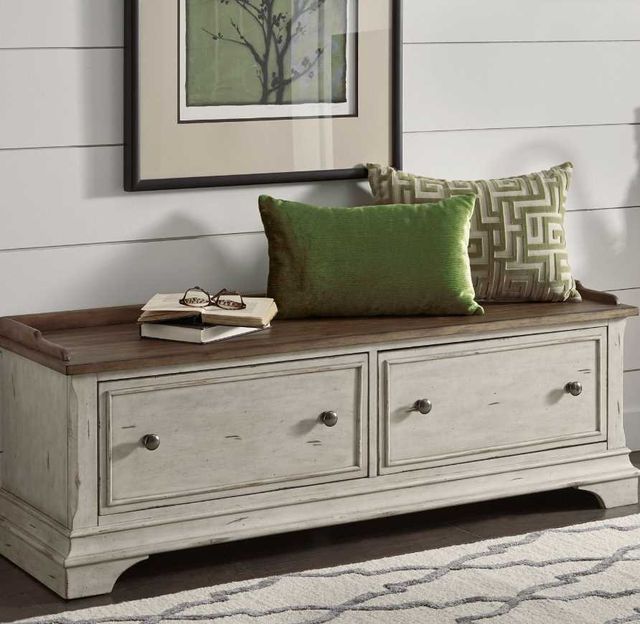 Liberty Furniture Morgan Creek Antique White/Wirebrushed Tobacco Storage Hall Bench-1