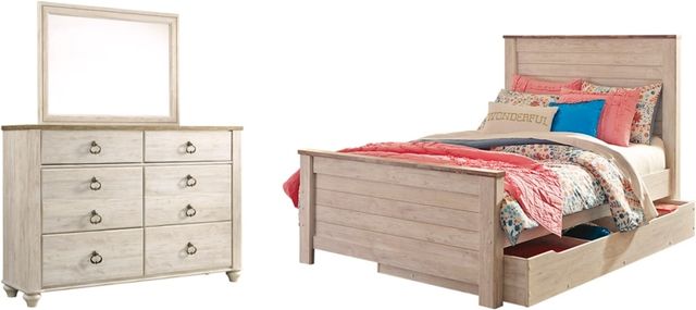 Signature Design by Ashley® Willowton 2-Piece Whitewash Full Panel Bed Set-0