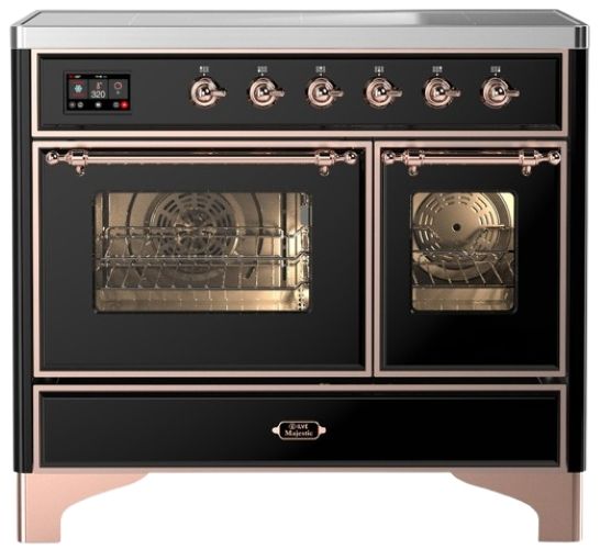 Ilve® Majestic III 40" Glossy Black Pro Style Induction Range with Triple Glass Door and Copper Trim-0
