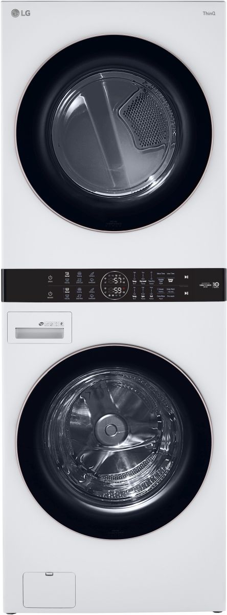 LG 4.5 Cu. Ft. Washer, 7.4 Cu. Ft. Gas Dryer White Front Load Stack Laundry-0
