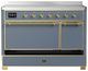 Ilve® Majestic III 48" Blue Gray Pro Style Induction Range with Solid Door and Brass Trim-2