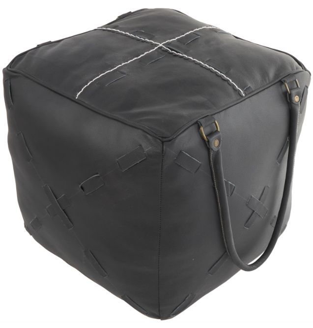 Deco Marche Black Leather Square Pouf-0