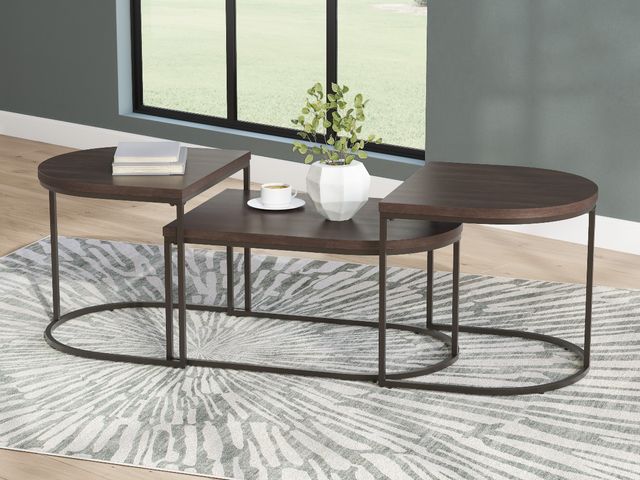 Signature Design by Ashley® Vanmore 3-Piece Dark Brown Occasional Table Set with Bronze Base-5