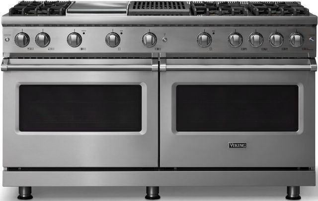 Viking® 5 Series 60" Stainless Steel Pro Style Gas (LP) Range with Polished Chrome Trim-0