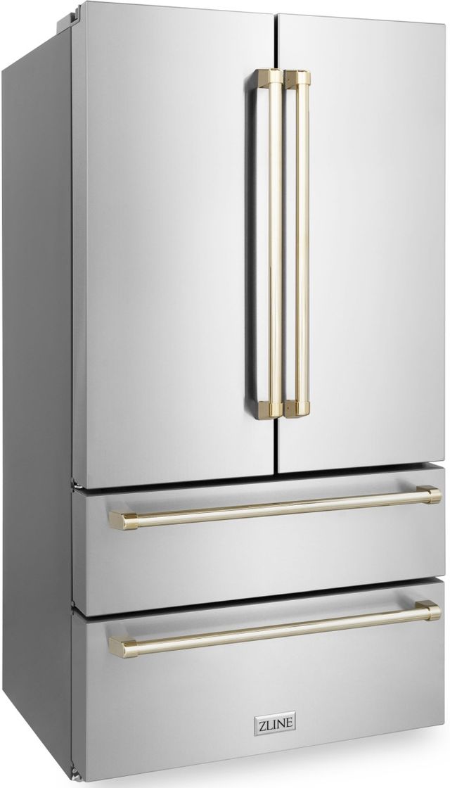 ZLINE Autograph Edition 36" 22.5 Cu. Ft. Fingerprint Resistant Stainless Steel Counter Depth French Door Refrigerator with Polished Gold Traditional Handles-3