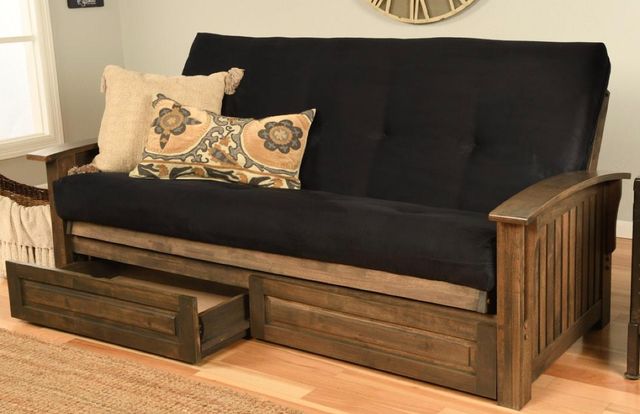 Kodiak Furniture Washington Suede Black/Rustic Walnut Full Storage Futon with Mattress-1