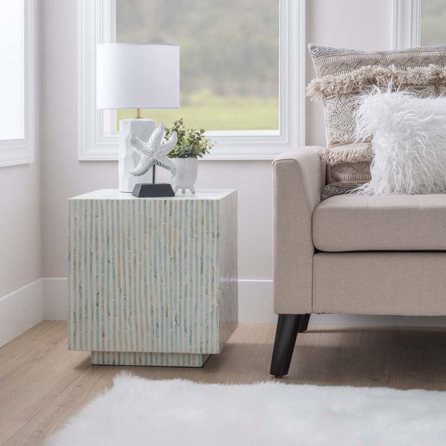 Linon Capiz Blue/Ivory Square Side Table-4