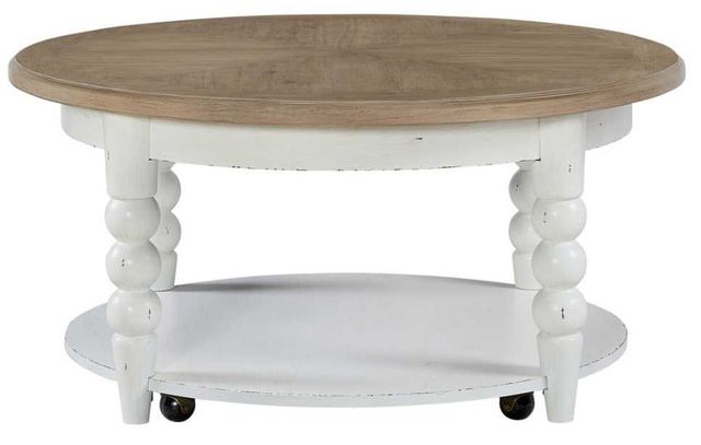 Liberty Furniture Turnberry Park Toasted Oat Round Cocktail Table with Washed White Base-2