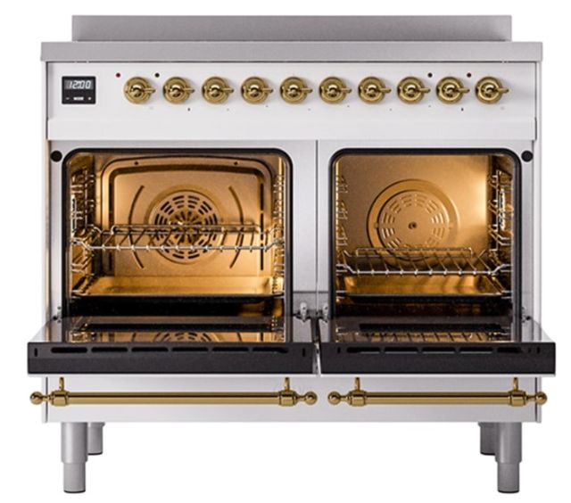 Ilve® Nostalgie II Noblesse 40'' White Pro Style Induction Range with Brass Trim-1