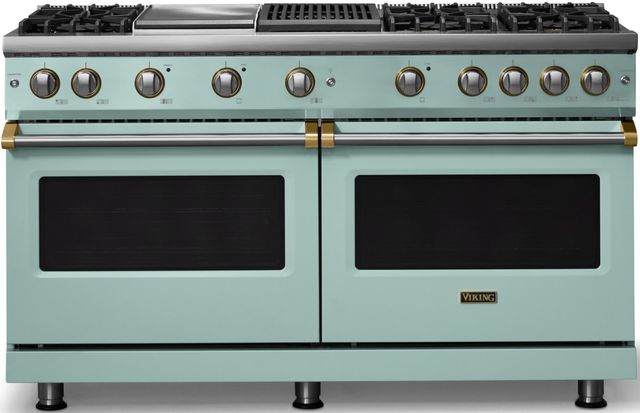 Viking® 5 Series 60" Splash Pro Style Gas (NG) Range with Brushed Brass Trim-0