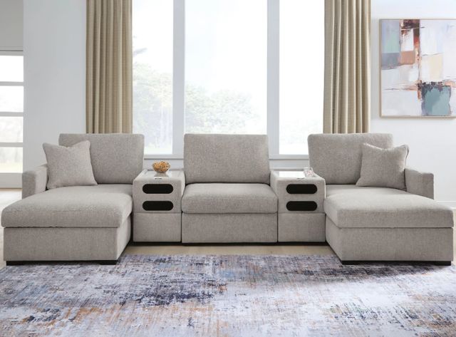 Benchcraft® ModMax Luxe 5-Piece Flint Modular Sectional with Double Chaise and Audio Consoles-1