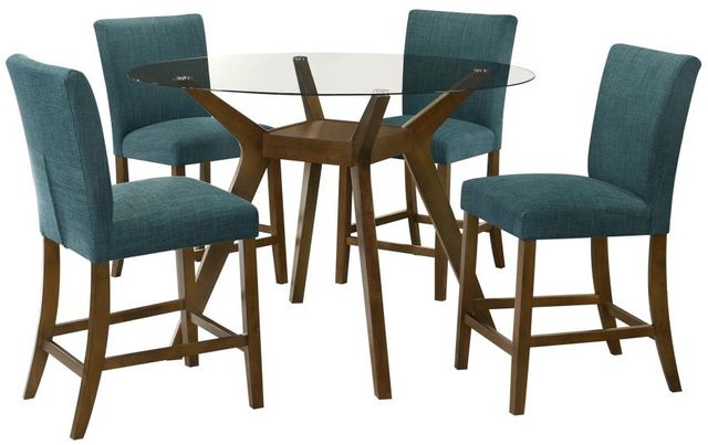 Coaster® Paxton 5-Piece Brown/Teal Blue Round Counter Dining Table Set-0
