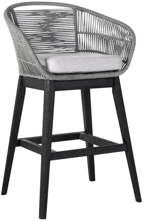 Armen Living Tutti Frutti Black/Gray Fabric/Rope/Wood Outdoor Bar Stool-0