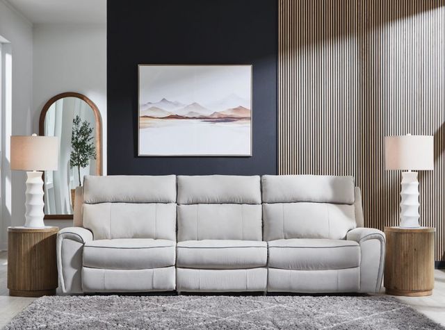Signature Design by Ashley® Social Pointe 3-Piece Ash/Pearl Small Spaced Power Reclining Sectional-4