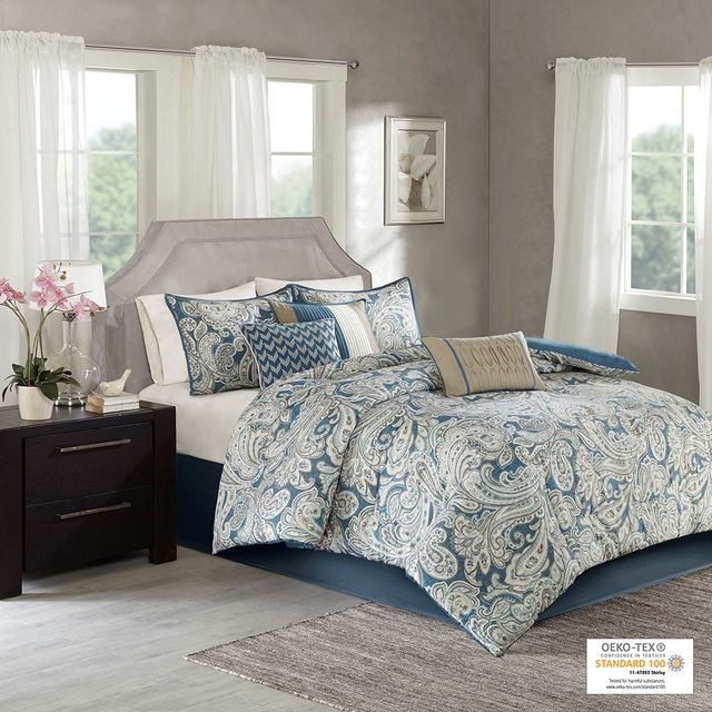Olliix by Madison Park 7 Piece Blue Queen Gabby Comforter Set-1