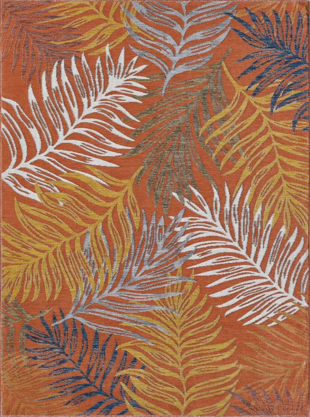 KAS Rugs Dahlia Blue/Rust Palms 5'x7' Area Rug-1